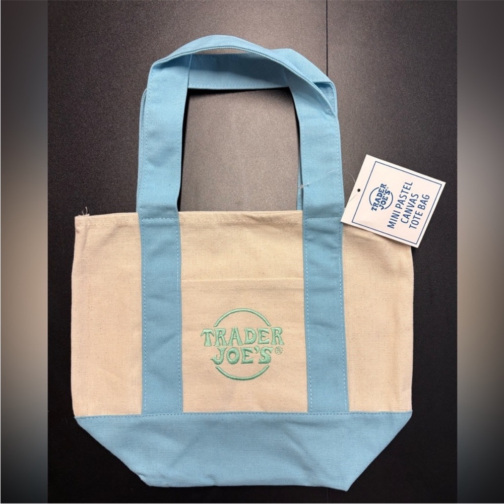 Trader Joe's Mini Pastel Canvas Tote Bag Light Blue Easter Mini Tote NEW